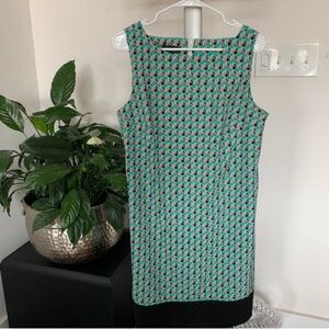 AGB Plus Geometric Print Retro Style Sleeveless Shift Dress Sz 14/L Green Orange